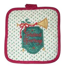 Vintage Square Seasons Greetings Kitchen Works Christmas Embroidered Pot Holder